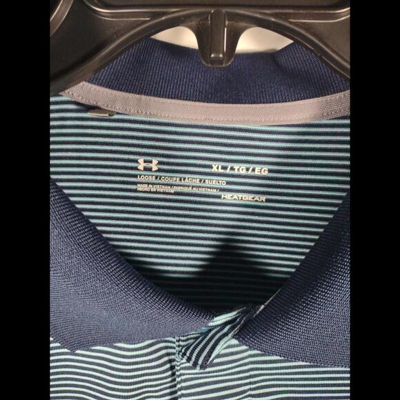 Under Armour Loose Heatgear Men's Size XL Blue Short Sleeve Polo Striped - Picture 3 of 6